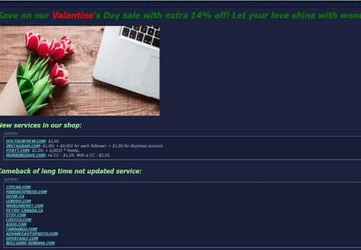 Slilp forum thread offering Valentine’s discounted accounts