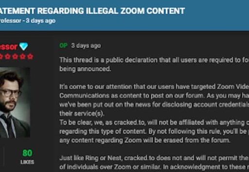 Administrator post on Cracked banning Zoom-related content