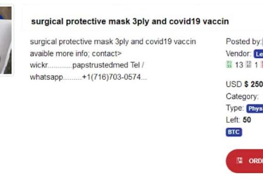 Marketplace listing offering a coronavirus vaccine
