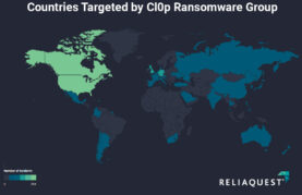 Clop's victims shown by country on ReliaQuest's GreyMatter platform