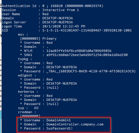 Screenshot of mimikatz accessing passwords in credential manager
