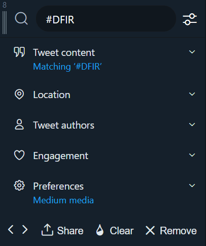 TweetDeck search bar and filters