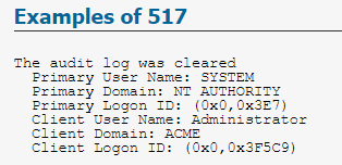 examples of 517 audit log cleared
